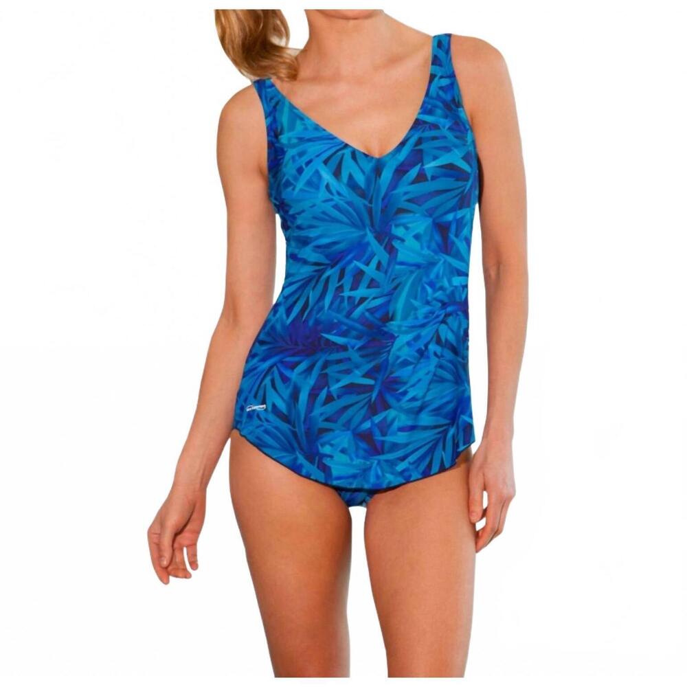 NEW WATERPRO chlorine resistant v-neck sarong one piece swimsuit in blue oasis